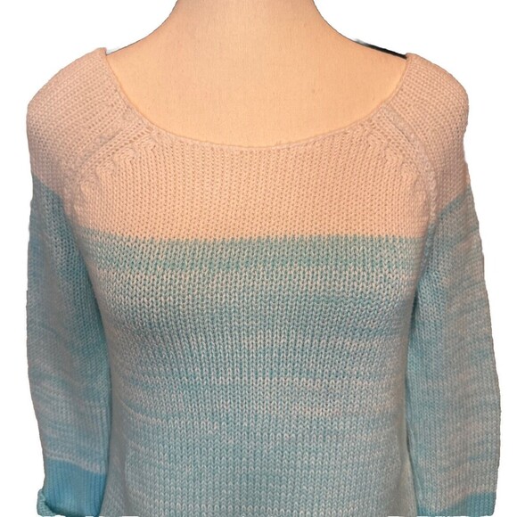 Lilly Pulitzer Nantucket TEAL & WHITE 3/4 Sleeve Scoop Neck Sweater Beachy SZ S - Picture 2 of 10